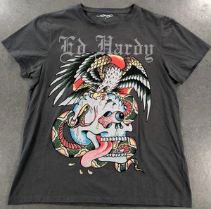 ๐ฅ Camicia Ed Hardy Uomo Grande Grigio Serpente Aquila Teschio Grunge Punk Y2k Usato in Ottime Condizioni - Foto 1 di 6