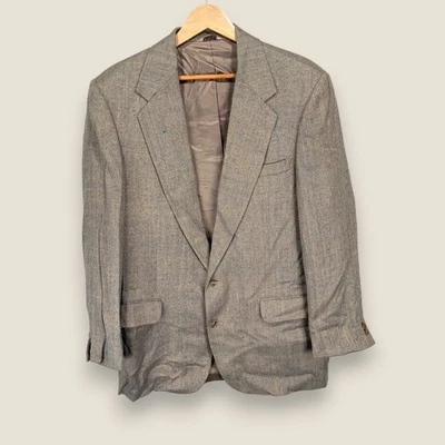 Orvis Silk Wool Herringbone Blazer Sport Coat Men 42L Beige Brown 2 Button VTG - Image 1 of 4