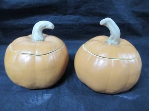 SET OF 2 Orange Pumpkin BOWLS WITH LID 5" TALL - Picture 1 of 4