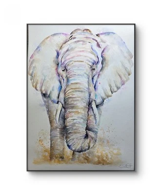 Gran pintura acuarela original A2 firmada por Elle Smith Arte de un elefante Foto 1 de 4