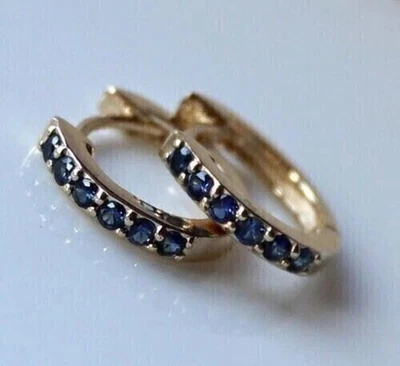 2Ct Round Lab-Created Blue Sapphire Heggie Hoop Earrings 14K Yellow Gold Plated - Image 1 of 4