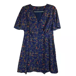 Madewell Amaranth Sz 6 Wrap Dress Blue Moonless Floral Print A Line V Neck Retro - Picture 1 of 17