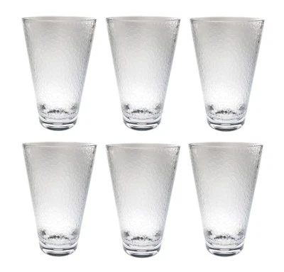 QG 22oz Clear Acrylic Plastic Hammer Finished Pattern Glass Cup Tumbler Set of 6 - Image 1 of 2