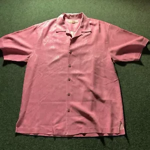Camicia Tommy Bahama seta uomo MED rosa magenta manica corta bottoni foglie - Foto 1 di 10