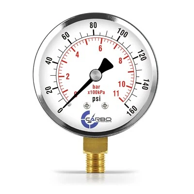 2-1/2" Pressure Gauge - Chrome Plated Steel Case, 1/4"NPT, Lower Mnt. 160 PSI - Image 1 of 4