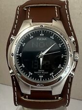 Pulsar Men's Dual Time Digital & Analogue Brown Leather Strap Watch PM7009X1