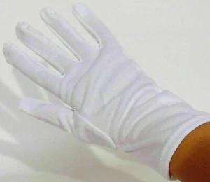 Pair Santa Gloves White Christmas Costume Small/Medium Stretchable 10"Long Nylon - Picture 1 of 7
