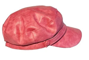 Urban Outfitters Pink Faux Leather Cabbie Newsboy Cap Brim Hat Lined Frankie OS - Picture 1 of 9
