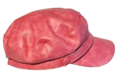 Urban Outfitters 粉色人造皮革 Cabbie Newsboy 帽子边缘帽子内衬 Frankie OS — 第 1/4 张图片