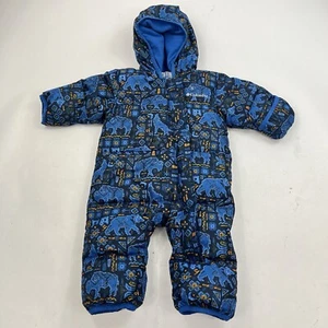Columbia Blue Duck Down Bunting Hooded Snowsuit Fleece Lined Size 3-6 Months - Picture 1 of 6