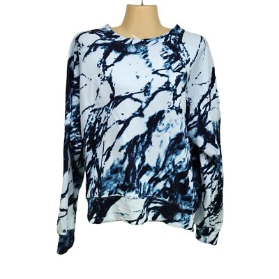Sudadera para mujer Zella con estampado de tinta borrosa de felpa francesa cuello redondo talla S azul blanco Foto 1 de 4