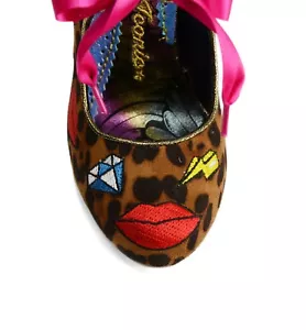 Irregular Choice Pop Kiss Art Lace Closure Heels Shoes US 7, 8, 9 Tan/Gold/Red - Picture 1 of 8