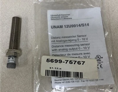 Baumer UNAM 12U9914/S14 Ultrasonic Ultrasonic Distance Measuring Sensor - Image 1 of 4