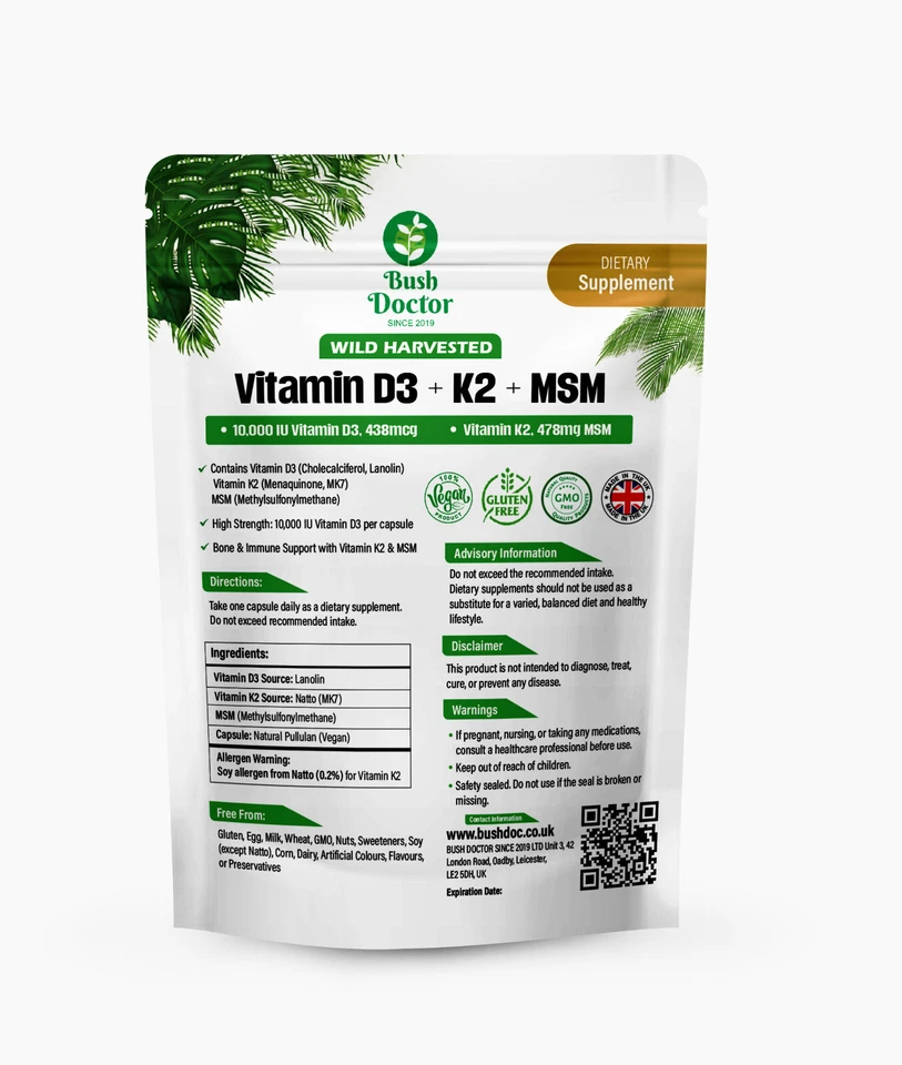 BUSH DOCTOR D3 K2 (MK-7) from Natto , MSM D3 - 10,000IU K2 400mcg