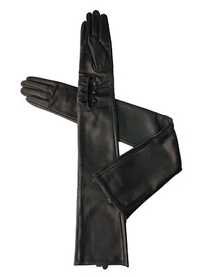 Women  Shoulder Long Real Sheep Leather  wrist buttons Opera leather Gloves - Image 1 of 4