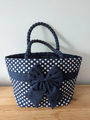 Naraya Blue Polka Dots Small Handbag (cute accent bow with inside zipper) - Imagem 1 de 3
