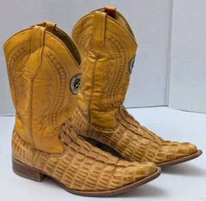 DONALDO  CROCODILE MUSTARD YELLOW LEATHER WESTERN COWBOY BOOTS 8  - Picture 1 of 8