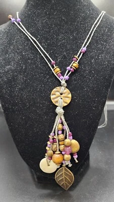 Paparazzi: Knotted Keepsake - Purple Necklace Long Wood bead Earrings Set Brass  - Изображение 1 из 4