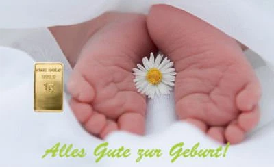 1,0 Gramm Feingold Motiv-Karte "Alles Gute zur Geburt" Goldbarren / 999,9 Gold  - Bild 1 von 3