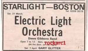 ELO Starlight Boston March 1973 UK TIMELINE Advert - 2x3 inches - Imagen 1 de 1