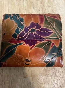 FLORAL GRACE Hand Painted Leather Zip-Around Organizer Wallet ROSES G5 - Picture 1 of 6