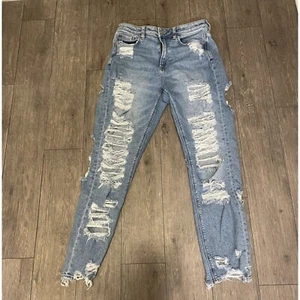 American Eagle Stretch Mom Jean Size 4 Regular Distressed Raw Hem - Picture 1 of 8