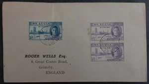 1947 St Lucia Cover ties 3 Stamps cd Gros Islet-Grimsby, England - Picture 1 of 2