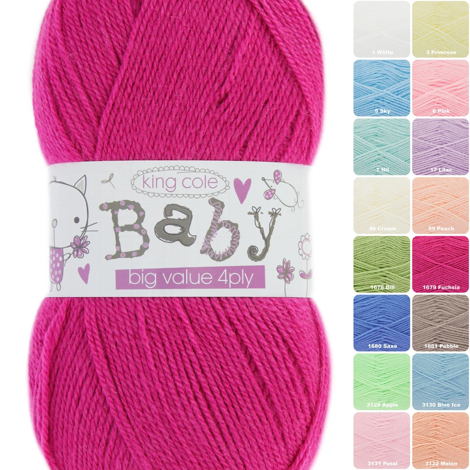 King Cole Big Value Baby 4Ply 100g Acrylic Knitting Yarn - Image 1 of 1