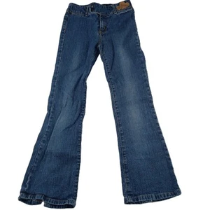 XOXO Girls Split Hem Flare Leg Jeans Size 10 Dark Wash Ankle Ties - Picture 1 of 8