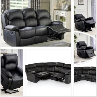 EGL Recliner Corner Sofa Rise Up Armchair 2 3 Seater Recliner Faux Leather Black
