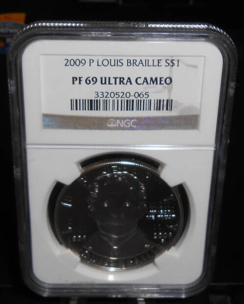 2009 LOUIS BRAILLE SILVER $1 NGC PF 69 ULTRA CAMEO - Image 1 of 4