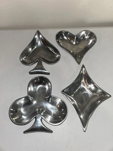 Set of 4 Playing Card Suits Metalware Snack Bowls Heart Diamond Ace Club - Picture 1 of 4