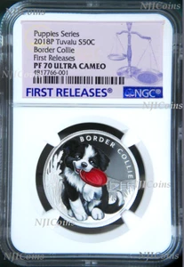 2018 Puppies Border Collie PROOF Silver NGC PF 70 1/2oz Coin Lunar Year DOG FR - Picture 1 of 6