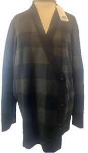 AKRIS PUNTO 100% Virgin Wool Cardigan Button Front Black-Laurel Checkered NWT M - Picture 1 of 22