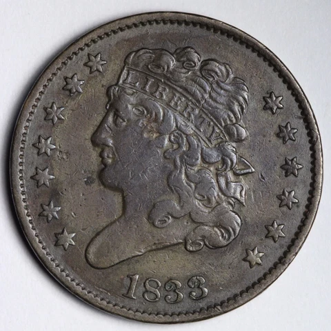 1833 Classic Head Half Cent CHOICE XF E124 STCCX Cover