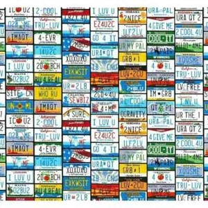 License Plates Novelty Sewing Fabric Cotton One-Yard Precut Multi-color Craft - Picture 1 of 2