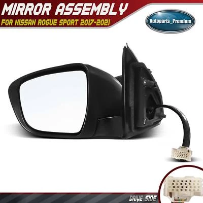Espejo retrovisor eléctrico izquierdo del conductor negro con calefacción para Nissan Rogue Sport 2017 2018-2021 Foto 1 de 4