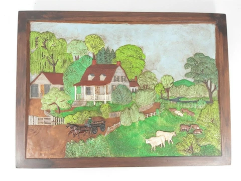 Vintage 1976 Ceramic Hershey Molds Hand Painted Farm Farmhouse Scene Cows Horse Cover