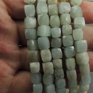 1 Strand Moss Aquamarine Cube Beads ,Gemstone Faceted Box Shape Briolettes, - Picture 1 of 3