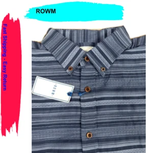 ROWM Men's Short Sleeve Striped Shirt Cotton Navy - L - Picture 1 of 2