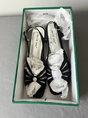 Sandalias David Tate Rosette para mujer 9,5N negras satinadas con cordones nuevas en caja Foto 1 de 4
