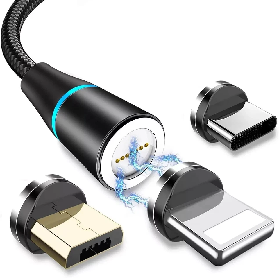3 In 1 Magnetic 3A Fast Charging USB Cable Phone Charger IOS Micro USB Type-C 2m - Image 1 of 4