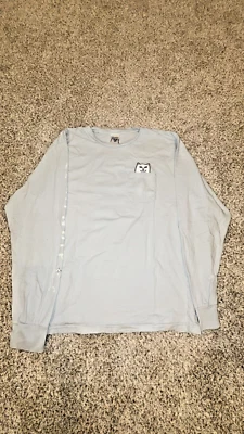 Rip N Dip Cat Middle Finger Pocket Light Blue Long Sleeve Shirt Size L - Image 1 of 2