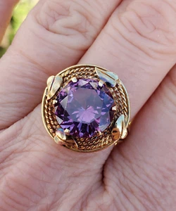 14K Yellow Gold Ring Lab Created Color Change Sapphire Vintage Size 9 - Picture 1 of 13