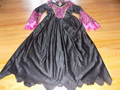 Девочек размер большой ведьма костюм платье черный пурпурный розовый золотой звезды EUC - Изображение 1 из 4