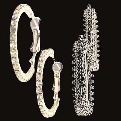 Conjunto de aretes tipo aro enchapados en plata vintage para mujer elegante redondo ovalado circón cúbico Foto 1 de 4