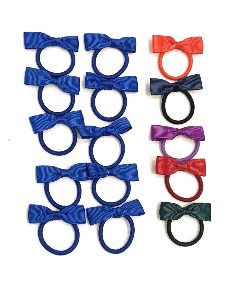 10 Girls Hair Bow Bobble Elastic Bobbles Set - Primary School Colours - Gift - Image 1 of 1