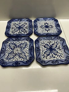 Nuevo juego de 4 platos de postre florales 8x8 pintados a mano - Imagen 1 de 11