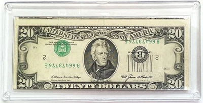 1985 INVERTED OVERPRINT ERROR SEALS & #'s UN-EVEN CUT FEDERAL RESERVE $20 NOTE - Image 1 of 3