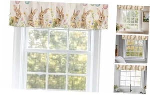 Easter Egg Rabbits Valance Curtains for Windows, Rod Pocket Window Curtains - Picture 1 of 8